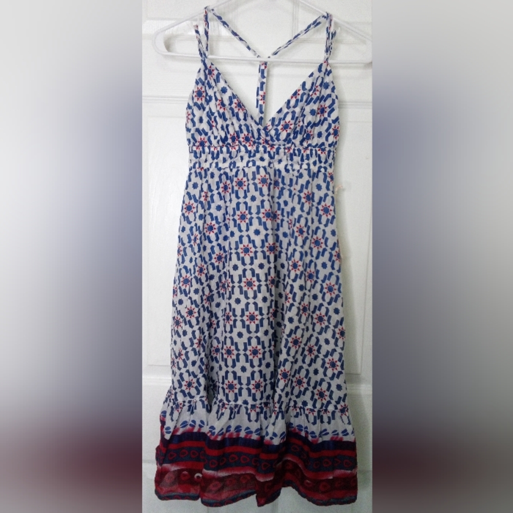 Quiksilver Blue and Red Patterned A-Line Skirt